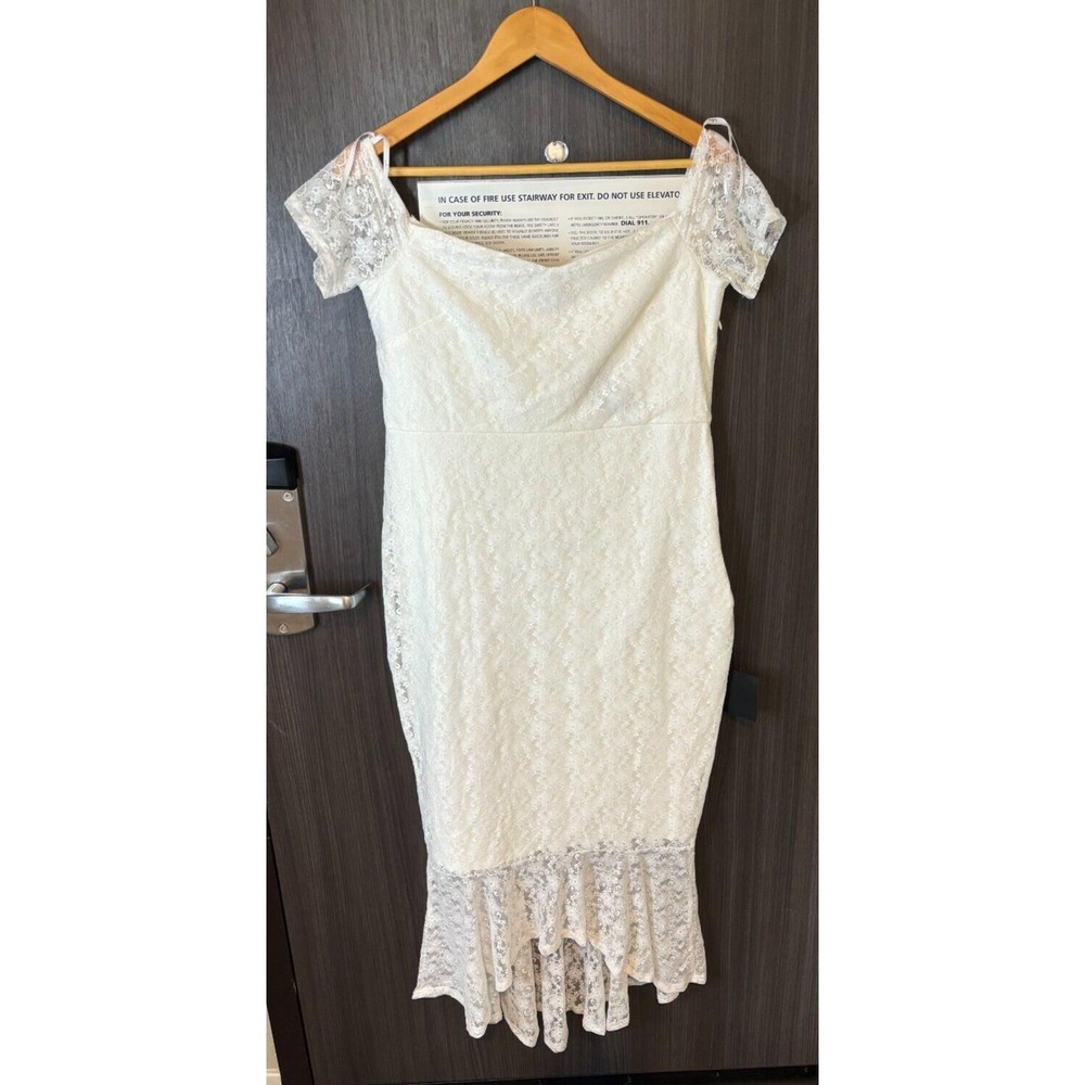 Lulus Sheath Dress Women's XL White Floral Lined Elegant Lace Off The Shoulder‎
